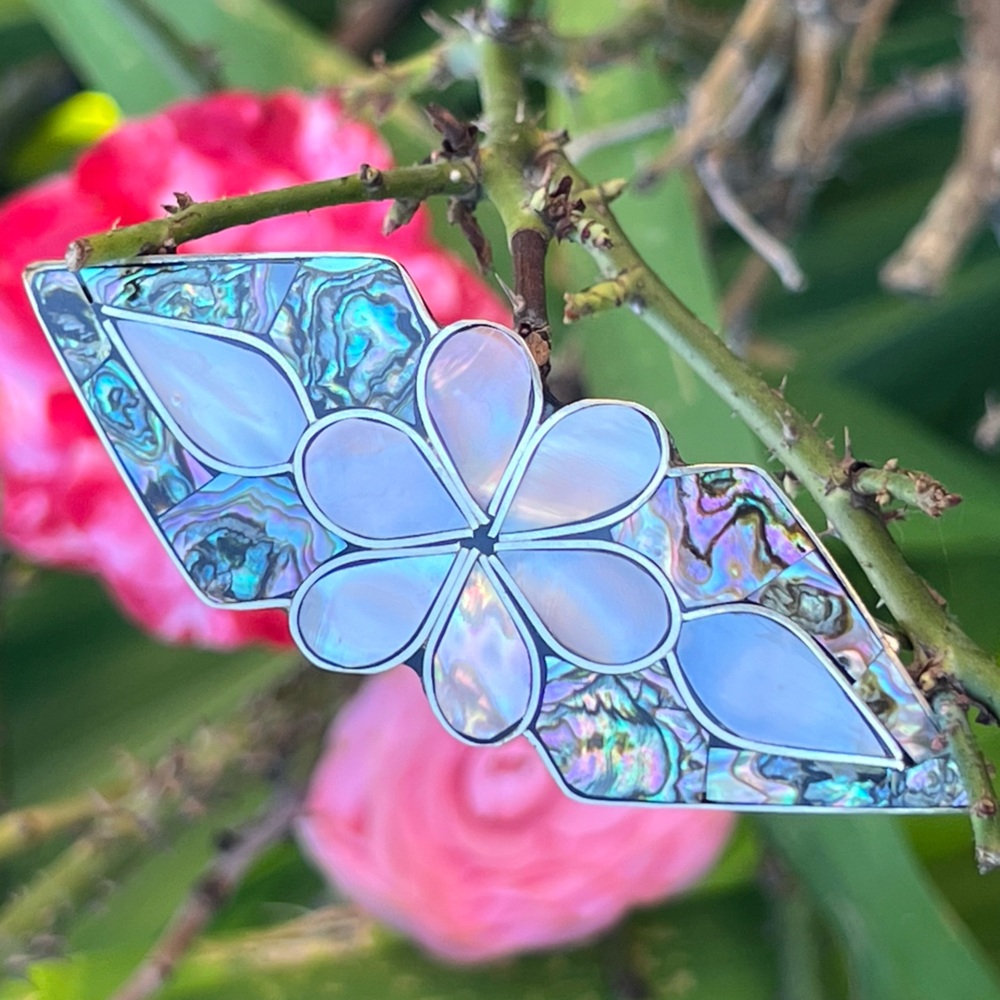 Vintage Abalone Mother of Pearl Inlaid Hair Barrette – Made in Taiwan